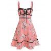 Robe d'Eté à Imprimé Fleur sans Manches à Lacets à Bretelle en Ligne A - Rose L