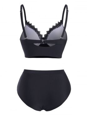 Lace Insert Grommet Push Up Tankini Swimwear