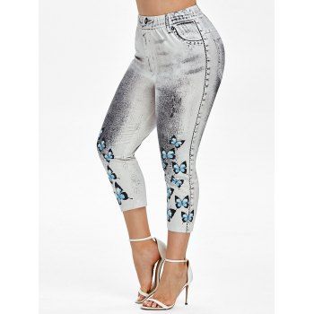 

Plus Size 3D Butterfly Pattern Cropped Jeggings, White