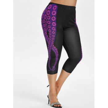 

Plus Size Octopus Print Cropped High Rise Leggings, Black