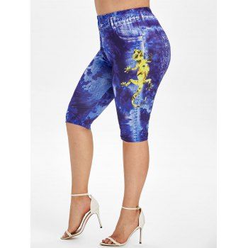 

Gecko 3D Print Plus Size Knee Length Jeggings, Blue
