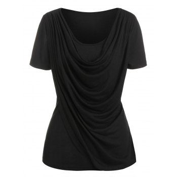 

Heathered Cowl Neck Overlap T Shirt, Black