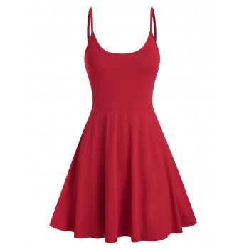 

Summer Spaghetti Strap Plain Flare Dress, Red