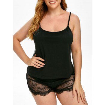 Image of Scalloped Trim Eyelash Lace Panel Plus Size Lingerie Set