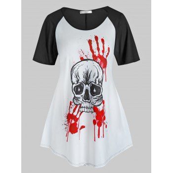 

Plus Size Skull Bloody Hands Print Halloween T Shirt, Black