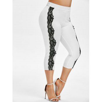 

Plus Size Contrast Lace Cropped Leggings, White