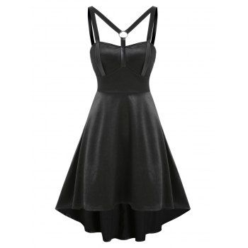 

O Ring Strappy A Line High Low Dress, Black