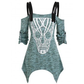 

Skull Lace Panel Space Dye Print Handkerchief T-shirt, Dark turquoise
