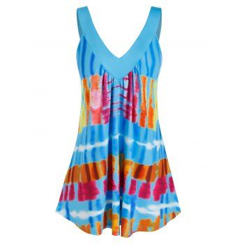 

Plus Size Tie Dye Double V Neck Tank Top, Multicolor