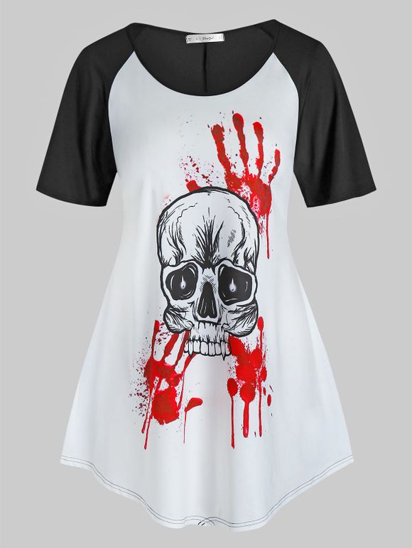 T-shirt d'Halloween Crâne Sang Imprimés de Grande Taille - Noir 1X