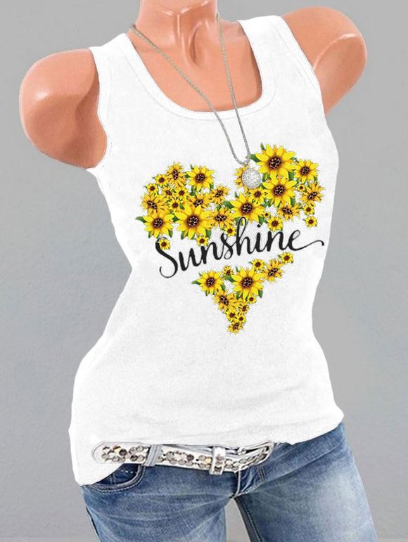 Débardeur Graphique Tournesol Imprimé de Grande Taille - Blanc 5X