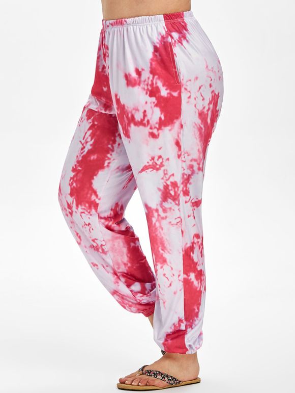 Pantalon de Jogging Long Teinté à Taille Haute - Rose clair 1XL