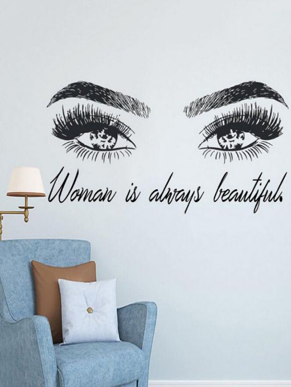 Autocollant Mural Motif de Yeux Amovible - Noir 77X42CM