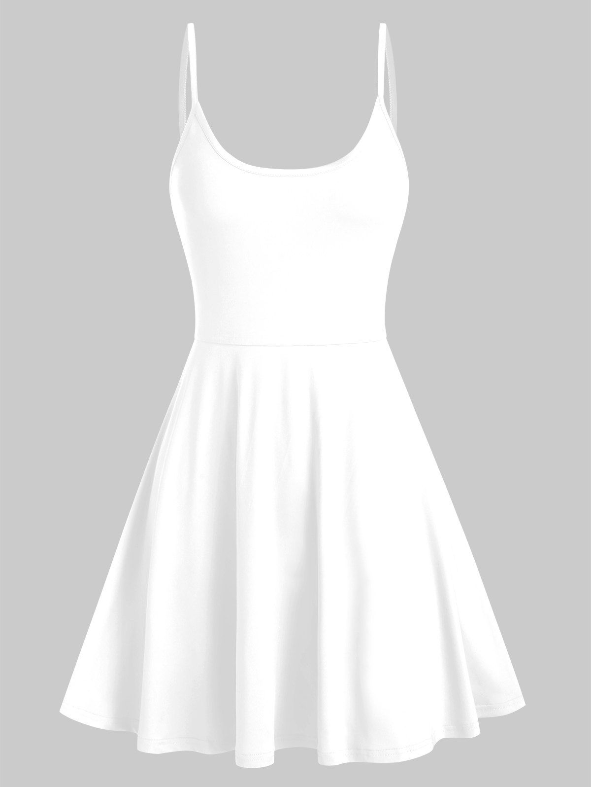 Summer Spaghetti Strap Plain Flare Dress - WHITE XL
