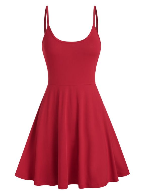Robe d'Eté Evasée Simple à Bretelle Fine - Rouge XL