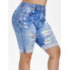 Legging Déchiré 3D Imprimé à Taille Haute de Grande Taille - Bleu 4X