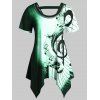 T-shirt Asymétrique Embelli de Chaîne Note de Musique Imprimée de Grande Taille - Vert clair 2X