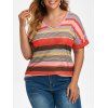 T-shirt Rayé de Grande Taille à Mancherons - Rouge 5XL