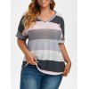 T-shirt Rayé de Grande Taille à Mancherons - Rose clair 5XL