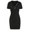Robe Fourreau Côtelée avec Double Poches - Noir M
