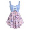 Débardeur Tunique Fleur Imprimée sans Dos de Grande Taille avec Nœud Papillon - Bleu Cristal 5X