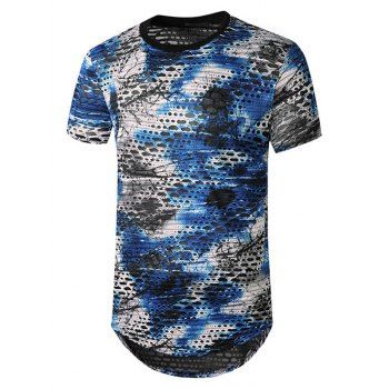 

Tie Dye Sheer Patch Hole Longline T Shirt, Blue