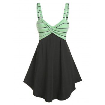 

Striped Knot High Waist A Line Dress, Black
