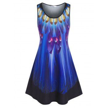 

Plus Size Abstract Pattern Round Neck Long Tank Top, Blue