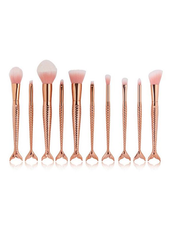 10 Pièces Ensemble de Pinceaux à Maquillage Ombrés en Forme de Sirène - Orange d'Or 10PCS