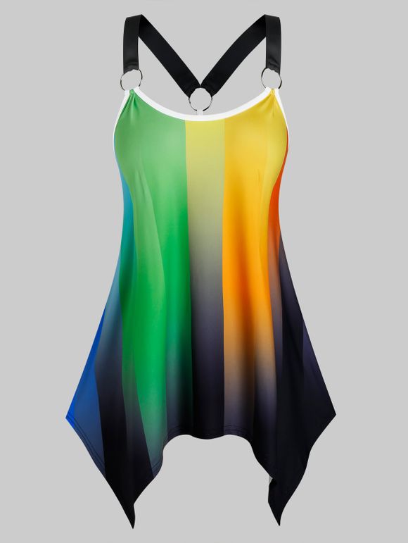 Débardeur Mouchoir Rayé Ombré avec Anneau Grande Taille - multicolor 5X