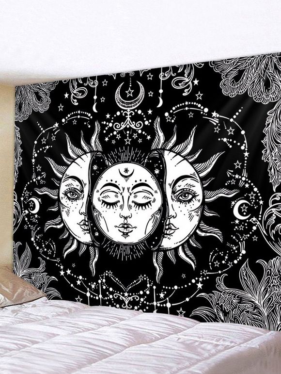 Tapisserie Murale Imperméable Motif Soleil et Lune Imprimés - multicolor W91 X L71 INCH