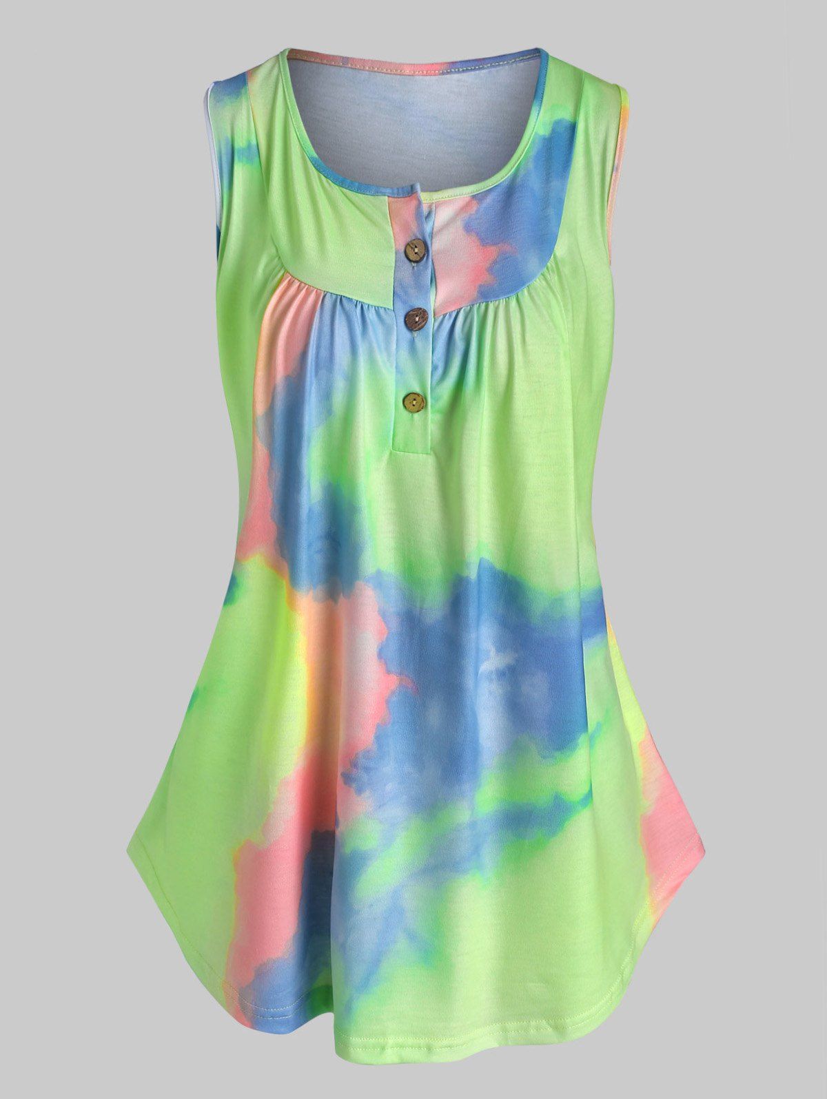 

Plus Size Half Button Tie Dye Tank Top, Light green