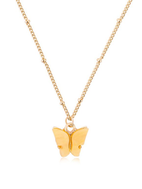 Collier Chaîne Pendant Papillon en Acrylique - Jaune 