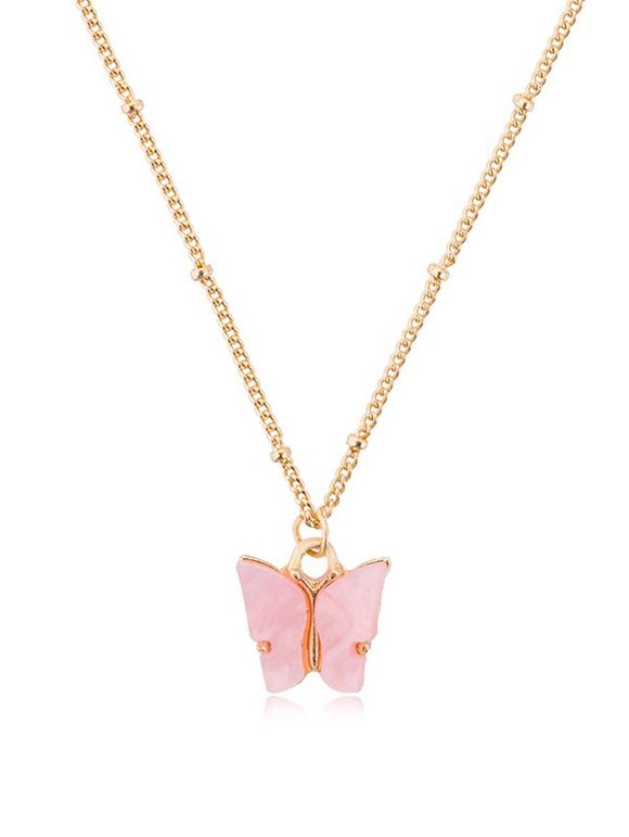 Collier Chaîne Pendant Papillon en Acrylique - Rose Pastèque 