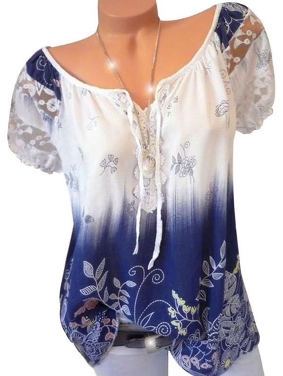 Blouse Florale Imprimée en Couleur Ombrée Grande-Taille - Blanc 5XL