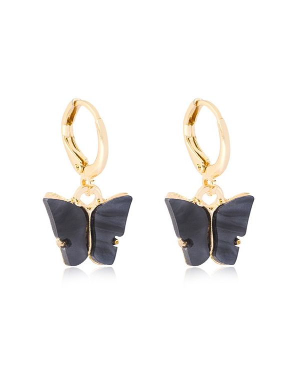 Boucles d'Oreilles Au Crochet Papillon Pendant - Noir 