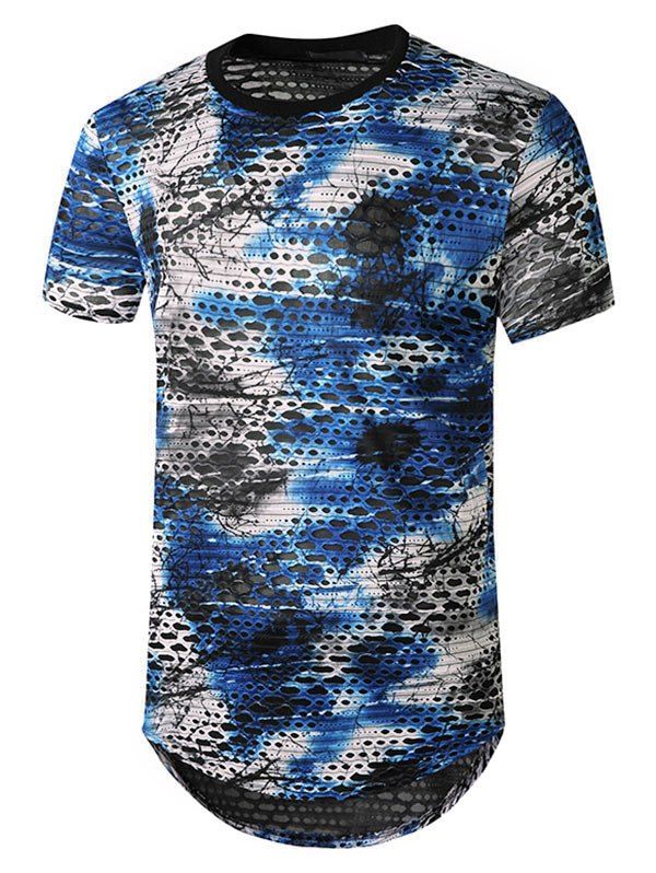 T-shirt Long Teinté Transparent avec Trou - Bleu M