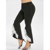 Pantalon Evasé Superposé Coupe au Laser à Ourlet Haut Bas de Grande Taille - Noir 5X