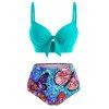 Maillot de Bain Bikini Noué Papillon Imprimé à Armature - Vert clair 3XL