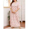 Robe Pyjama Longue Fleur Imprimée de Grande Taille - Rose clair 4XL