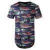 T-shirt Long Palmier et Voiture Imprimé Transparent avec Trou - Cadetblue 2XL