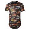 T-shirt Long Palmier et Voiture Imprimé Transparent avec Trou - Brun XL