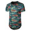 T-shirt Long Palmier et Voiture Imprimé Transparent avec Trou - Vert L