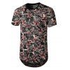 Printed Sheer Patch Hole Short Sleeve Longline T Shirt - RED 2XL