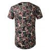 T-shirt Long Jointif Trou Imprimé Transparent à Manches Courtes - Rouge 2XL