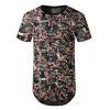 T-shirt Long Jointif Trou Imprimé Transparent à Manches Courtes - Rouge XL