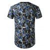 T-shirt Long Jointif Trou Imprimé Transparent à Manches Courtes - Bleu 2XL