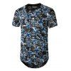 T-shirt Long Jointif Trou Imprimé Transparent à Manches Courtes - Bleu S