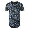 T-shirt Long Jointif Trou Imprimé Transparent à Manches Courtes - Bleu XL