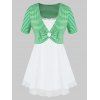 Ensemble de T-shirt Rayé de Grande Taille et de Haut à Bretelle en Dentelle Insérée - multicolor 4X
